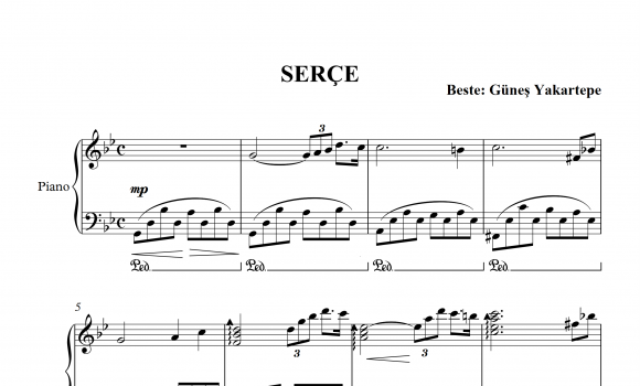 Serçe Piyano Notaları Sayfa 1 Beste Güneş Yakartepe Manşet